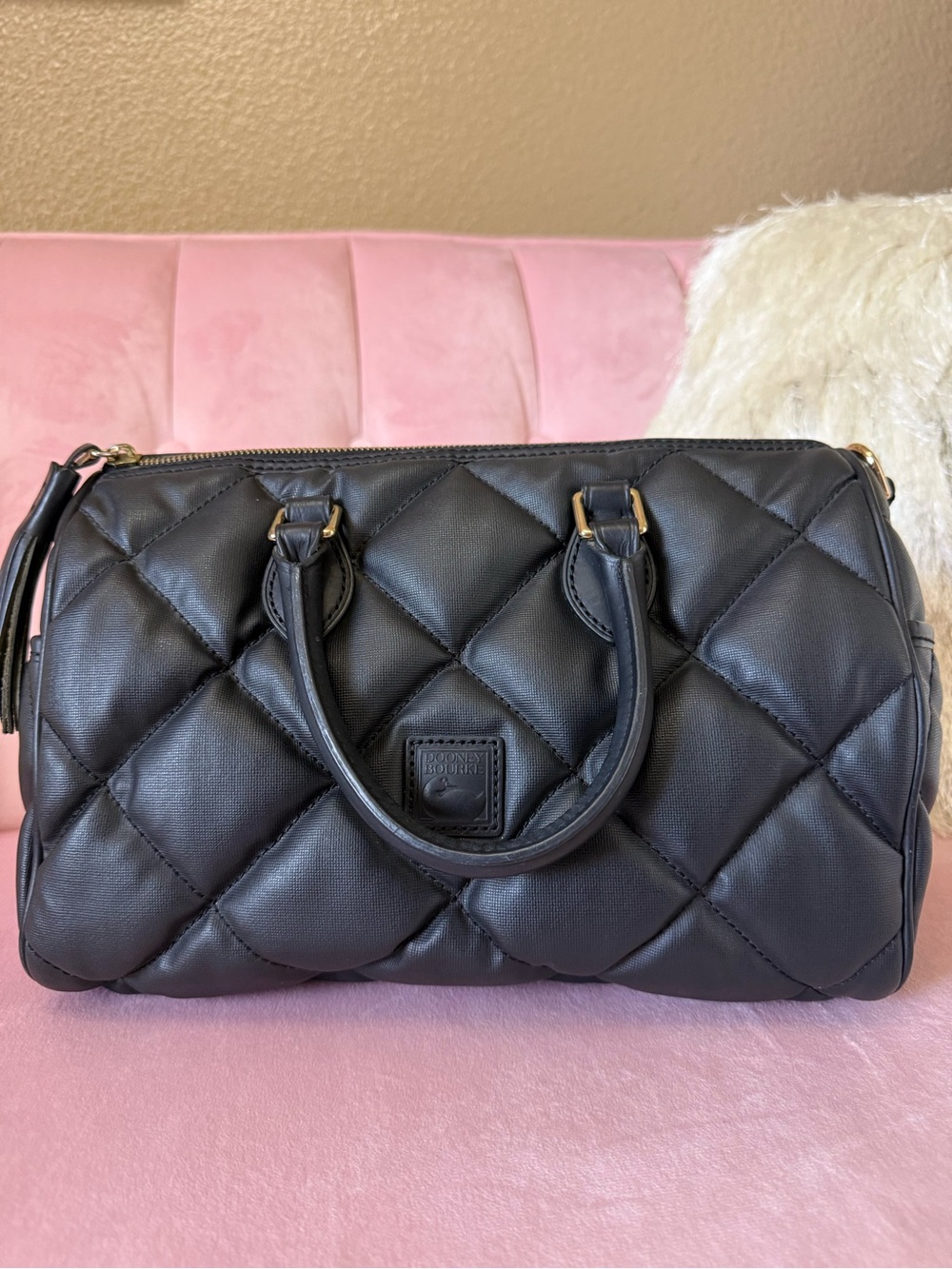 Dooney & Bourke Quilted Black Leather Boston-Style Satchel Handbag